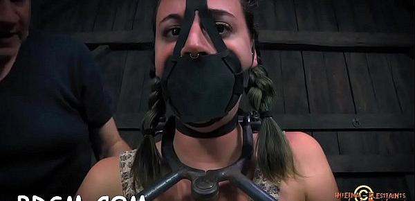  Bounded slave beauty is getting a lusty muff punishment